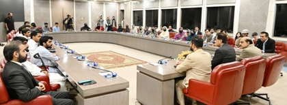 Islamabad 06.08.2026: Speaker National Assembly Sardar Ayaz Sadiq in a meeting with participants of the AI Launchpad Bootcamp Balochistan, along with Mr. Mohi Uddin Wani at Parliament House.
